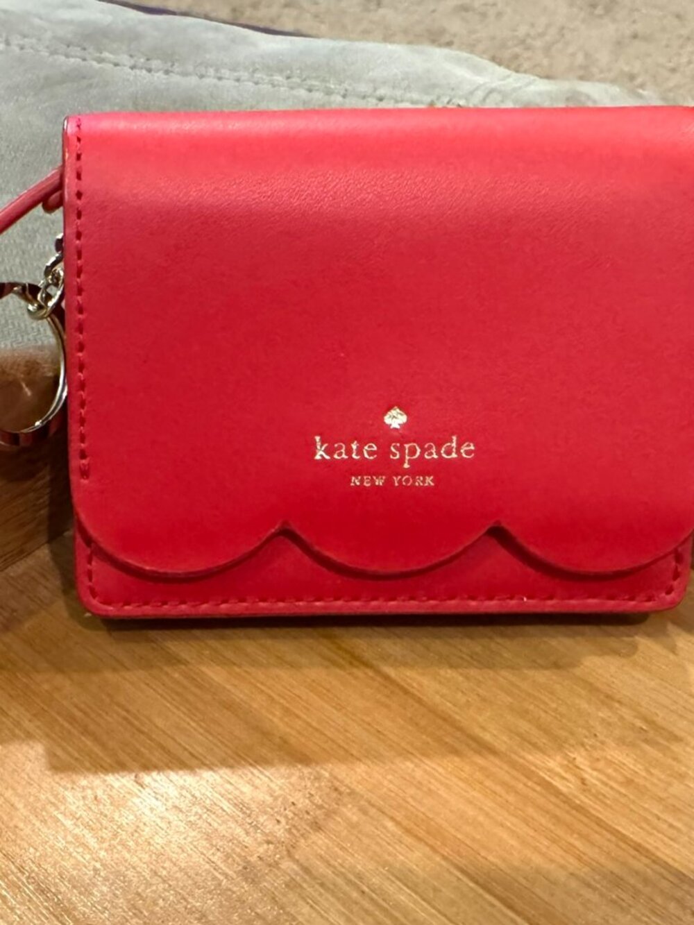 Kate Spade Scallop Red Leather Card Case Wallet & Keychain